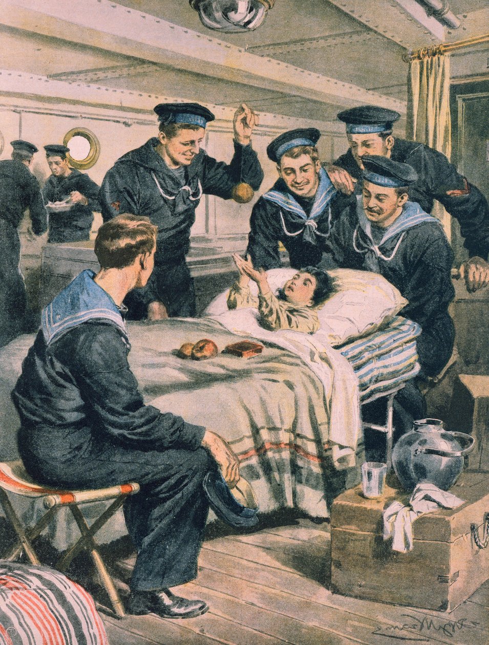 Séisme à Messine, enfant sauvé par la marine des ruines et transporté par bateau - Achille Beltrame