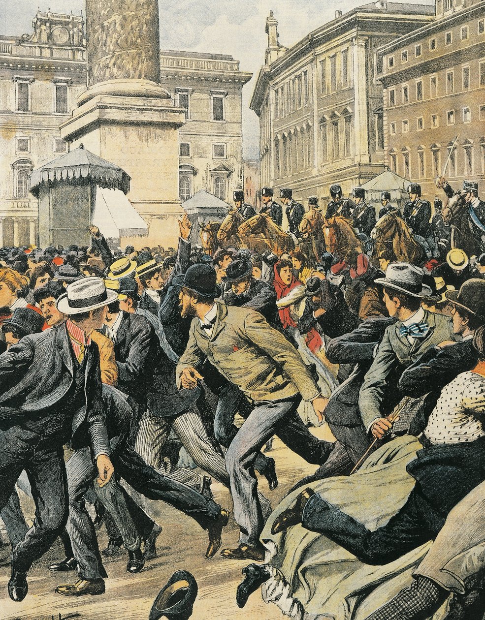 Grève générale des travailleurs à Rome, par Achille Beltrame, illustration, Illustrateur Achille Beltrame, de La Domenica del Corriere - Achille Beltrame