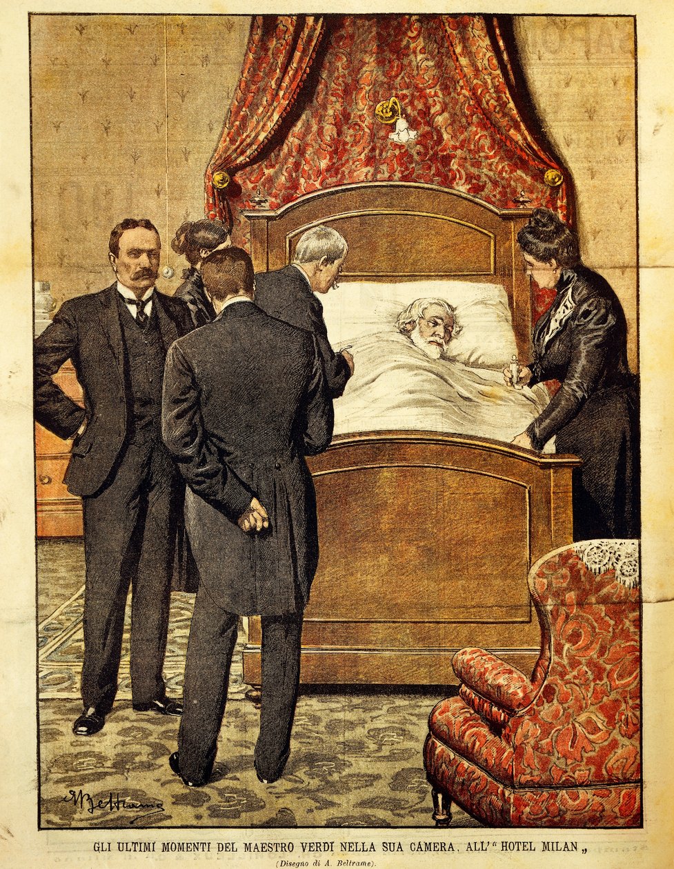 Giuseppe Verdi mourant, illustration par Achille Beltrame. Italie, 20e siècle - Achille Beltrame