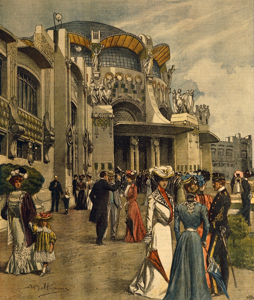 Inauguration de la Première Exposition Internationale des Arts Décoratifs Modernes à Turin, illustration par Achille Beltrame, La Domenica del Corriere, mai 1902 - Achille Beltrame