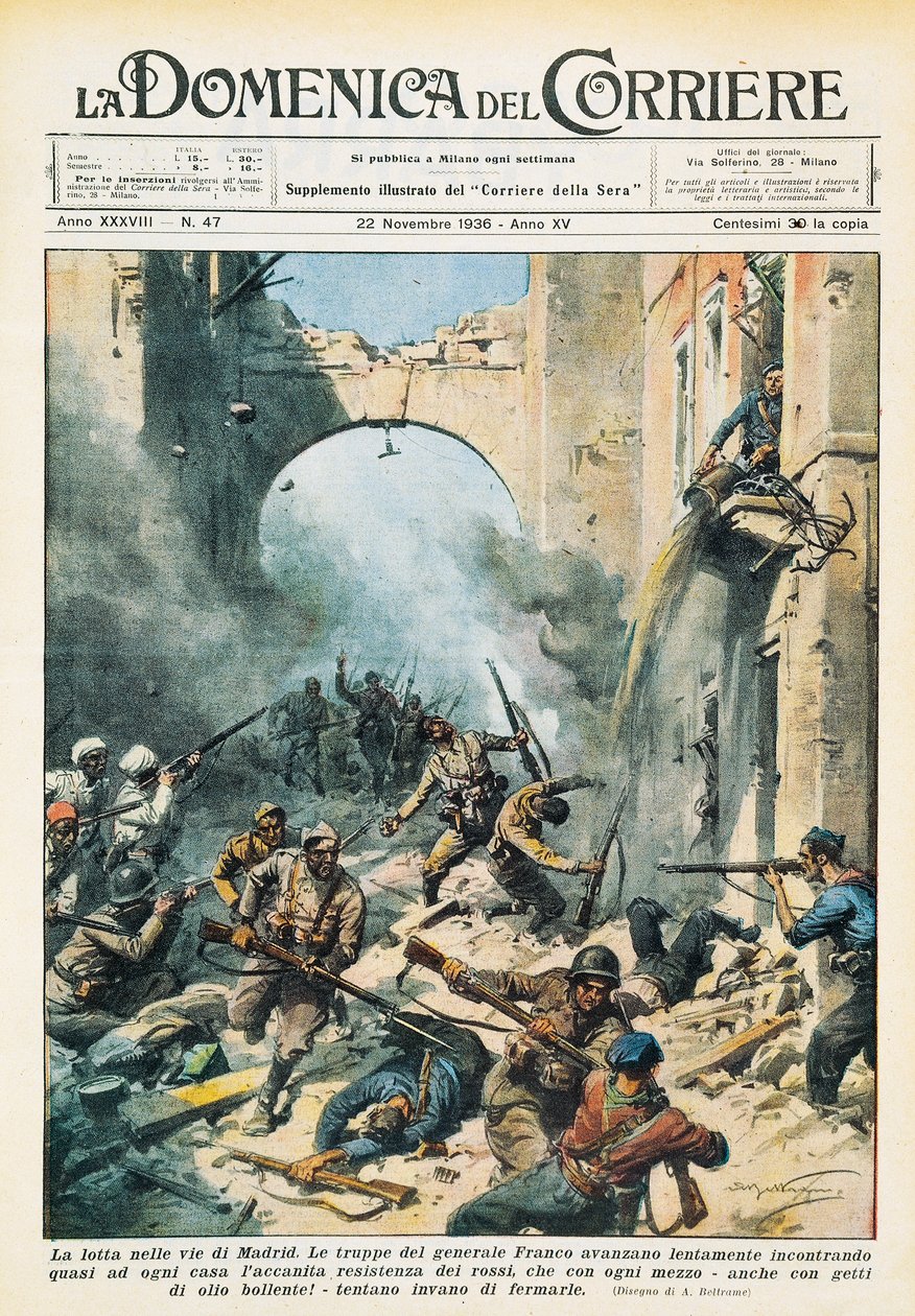 Mêlée dans les rues de Madrid pendant la guerre civile espagnole - Achille Beltrame