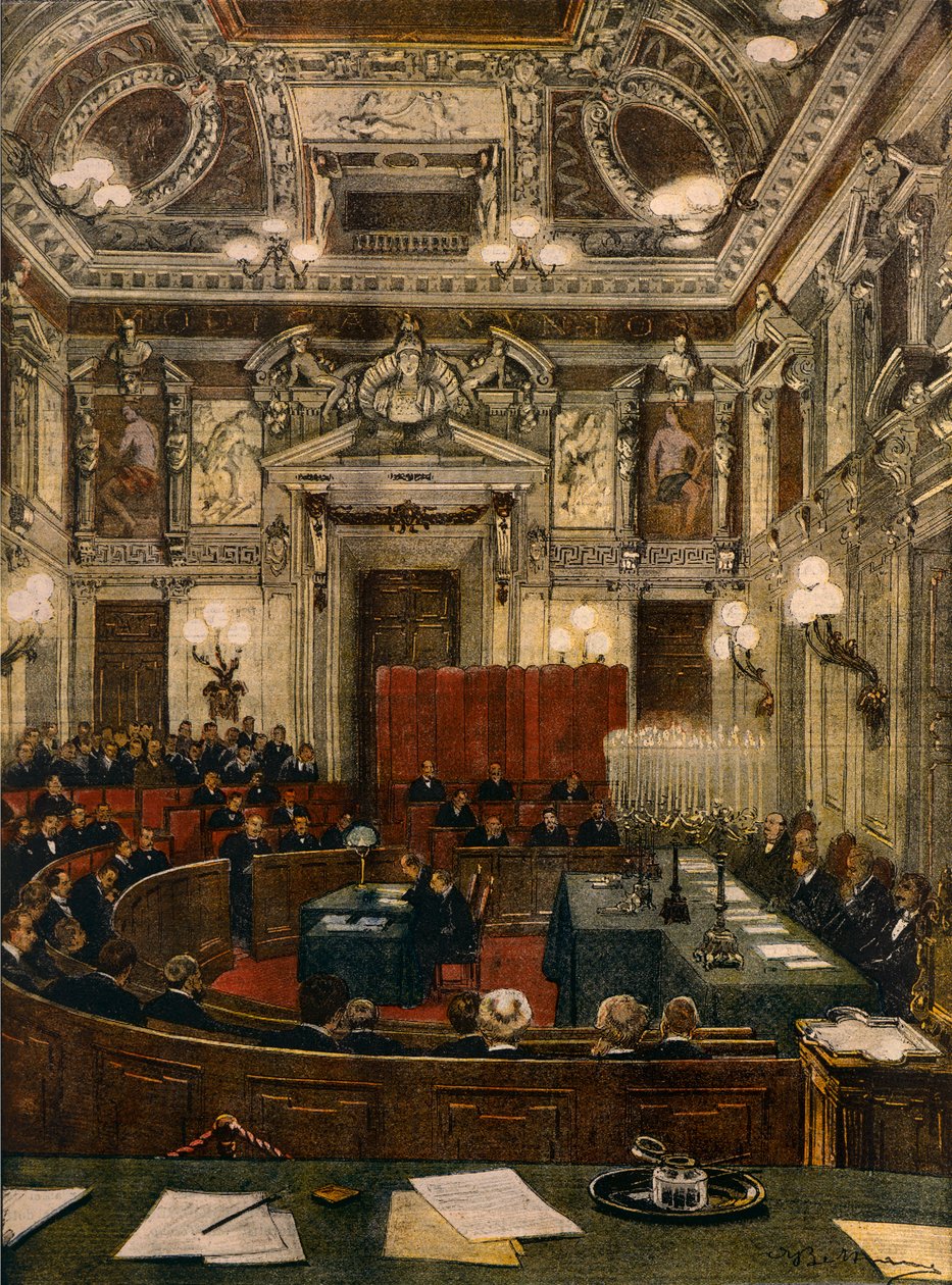 Nouvelle séance du conseil municipal de Milan, par Achille Beltrame, de La Domenica del Corriere - Achille Beltrame