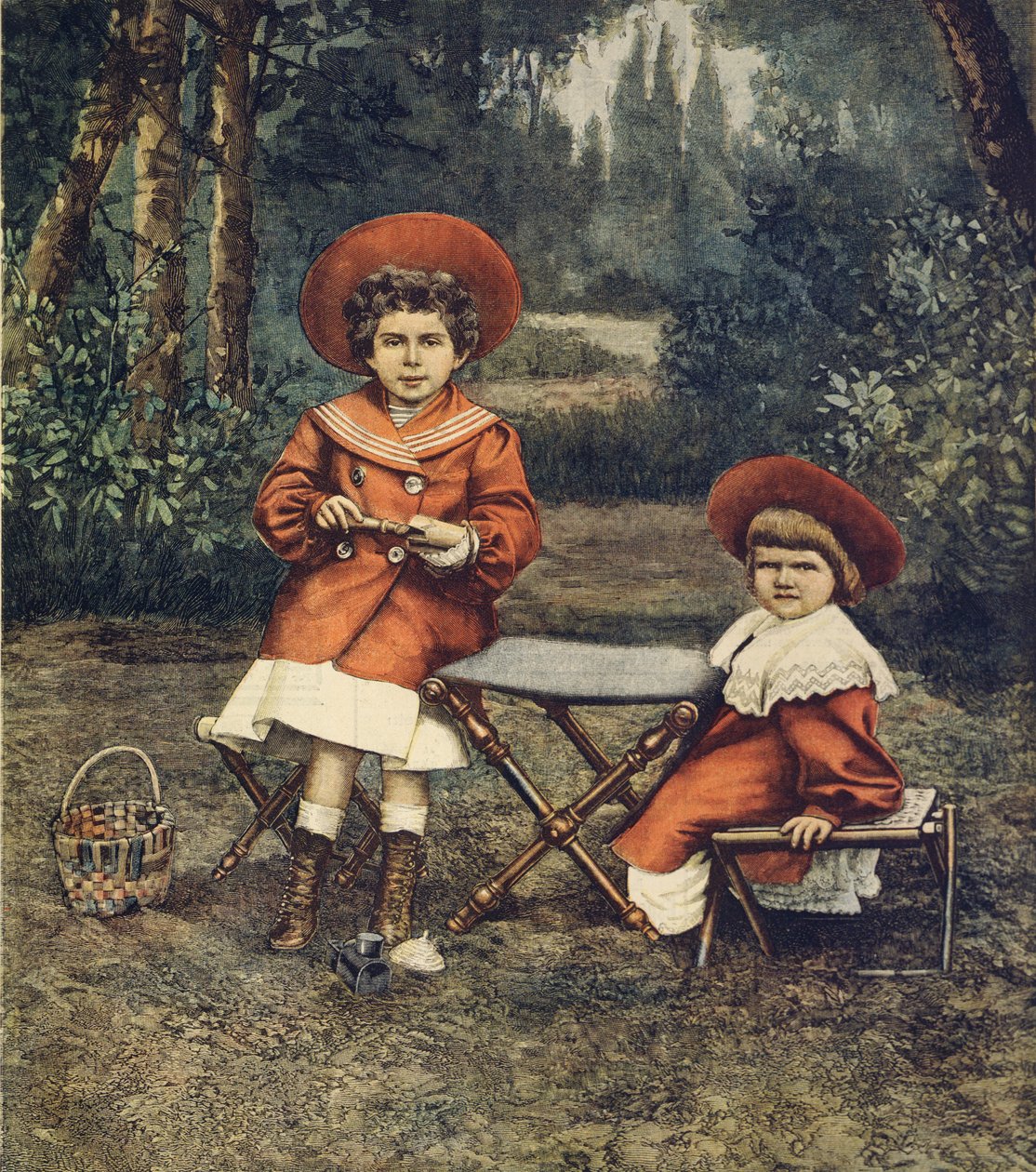Princesses Jolanda et Mafalda, filles du roi, dans les jardins du Quirinal, illustration par Achille Beltrame, La Domenica del Corriere - Achille Beltrame