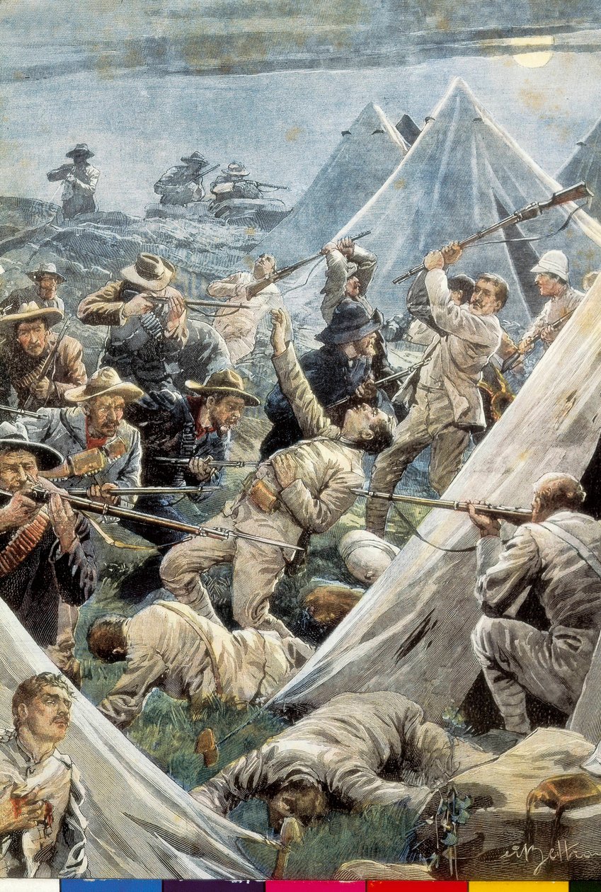Afrique du Sud. Seconde Guerre des Boers. Attaque du camp anglais de Tweefontein (1902). Illustration par Achille Beltrame. - Achille Beltrame