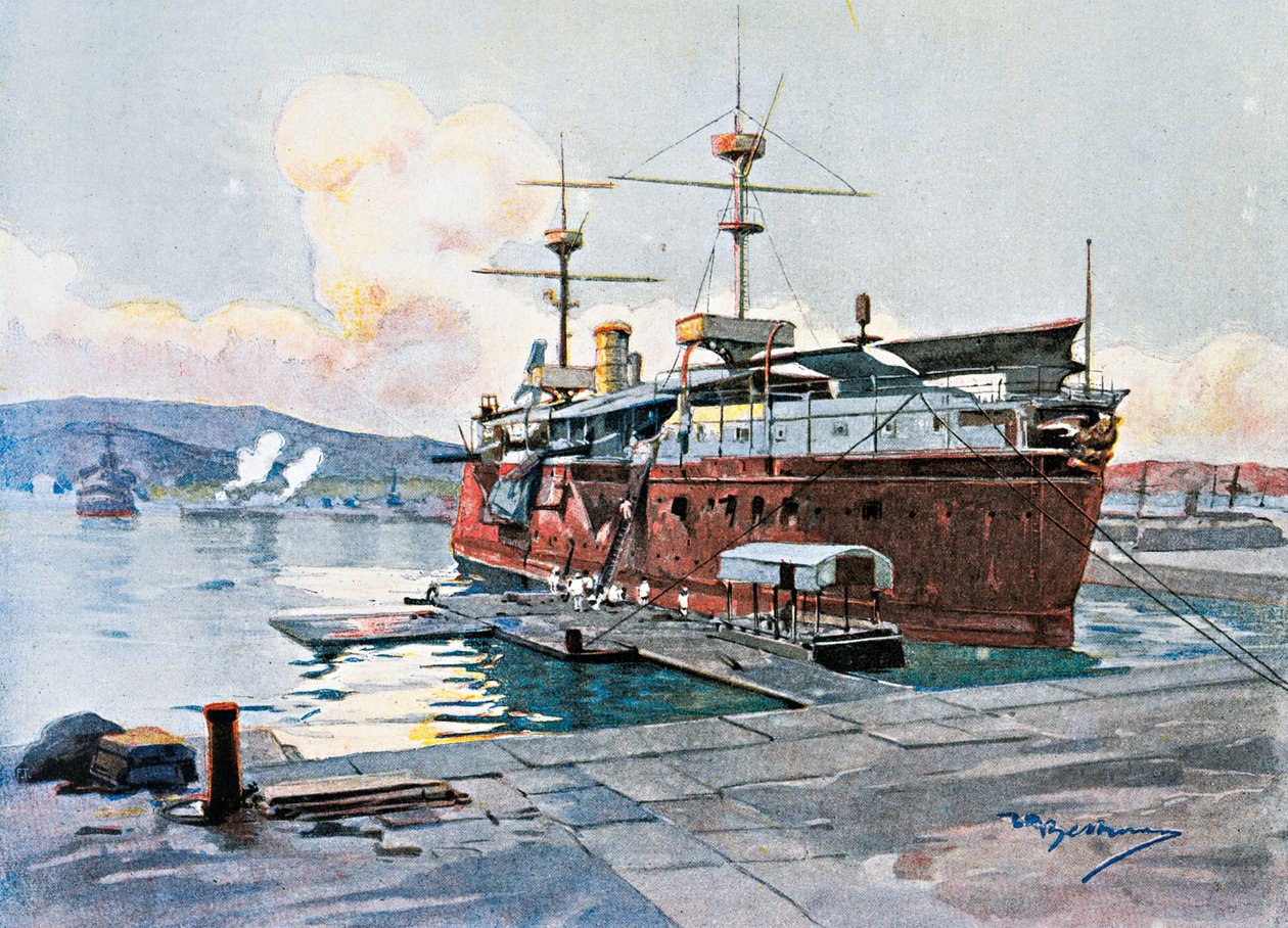 Le vieux navire Castelfidardo à La Spezia - Achille Beltrame