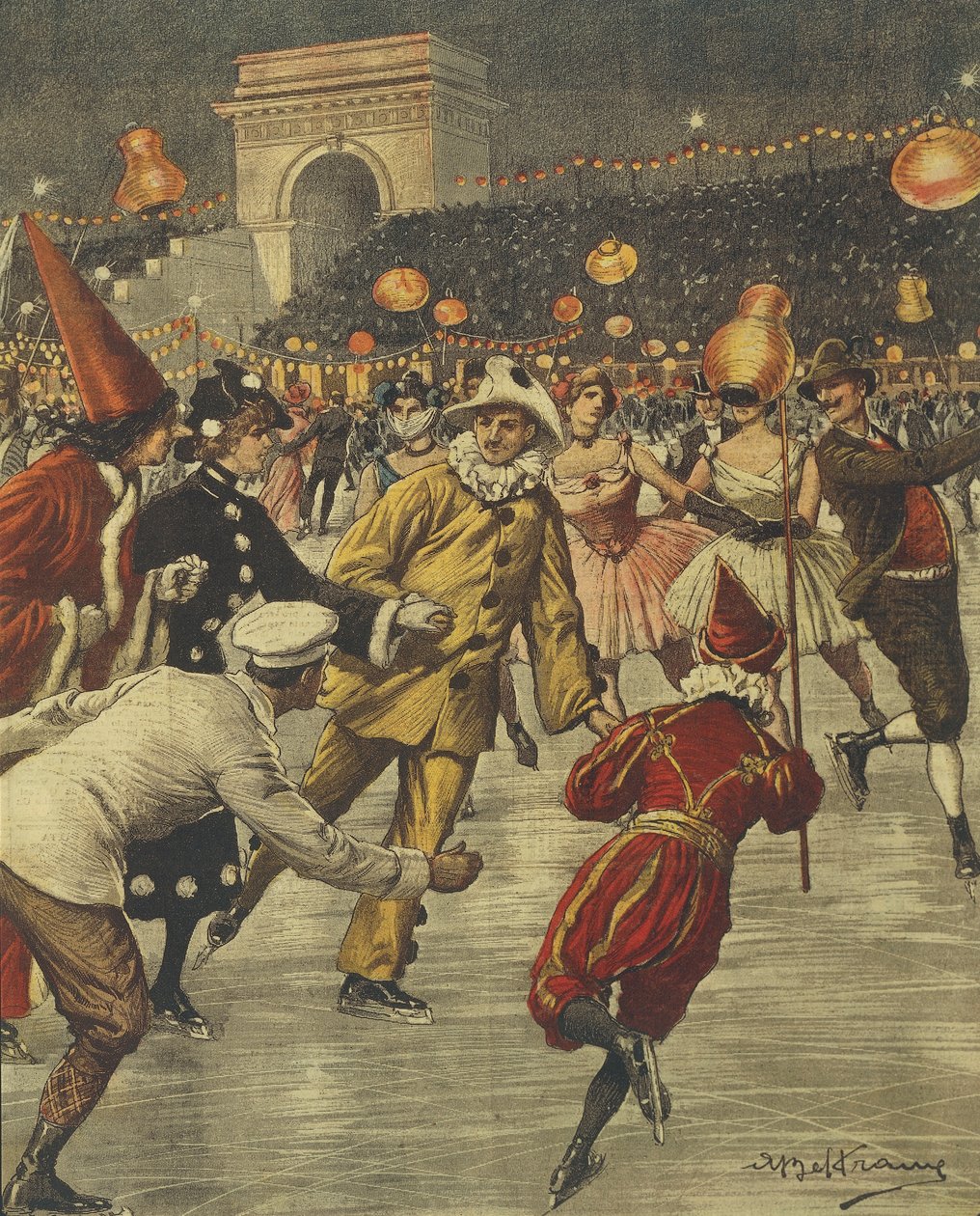 Fête costumée typique sur glace à l