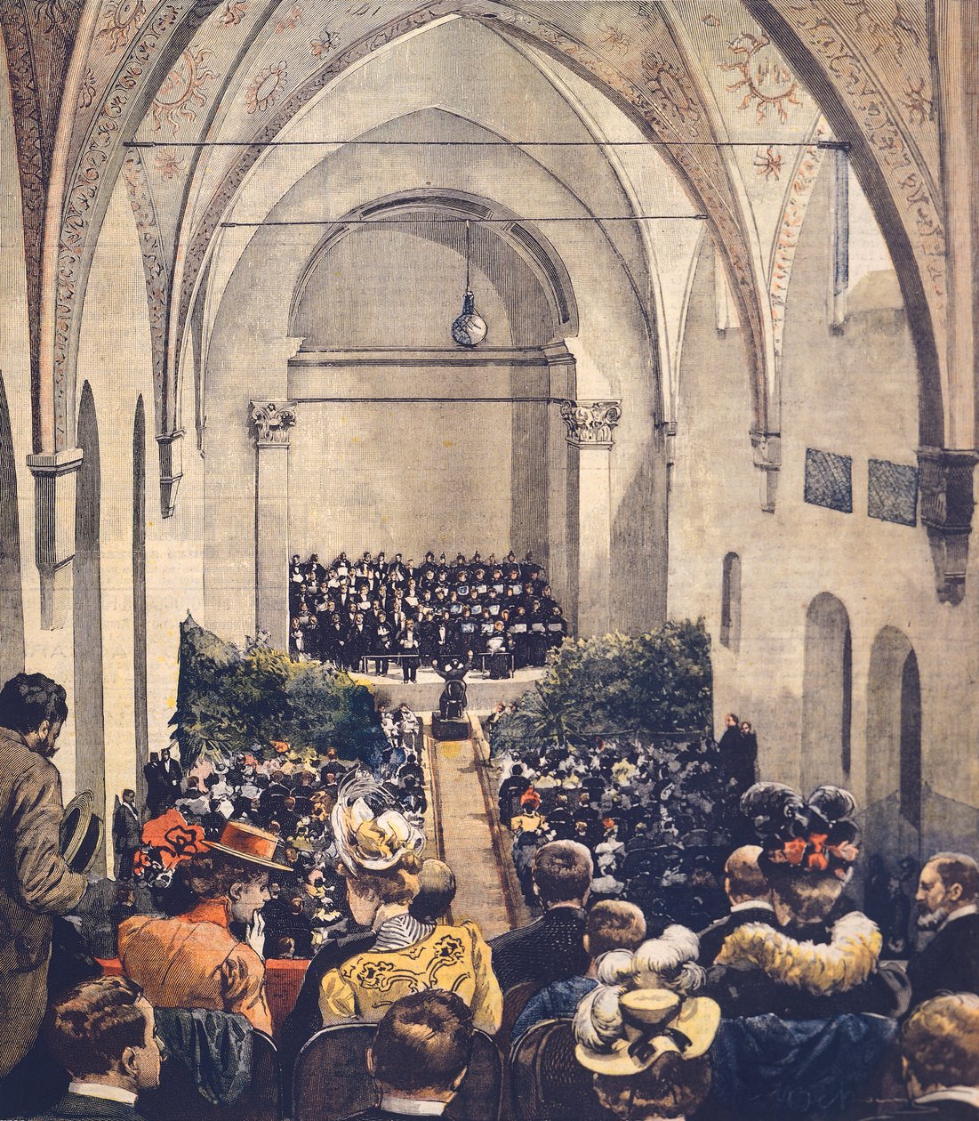 Cérémonie de la Salle de Musique Perosi à Milan, illustration de couverture par Achille Beltrame, La Domenica del Corriere, 6 mai 1900 - Achille Beltrame