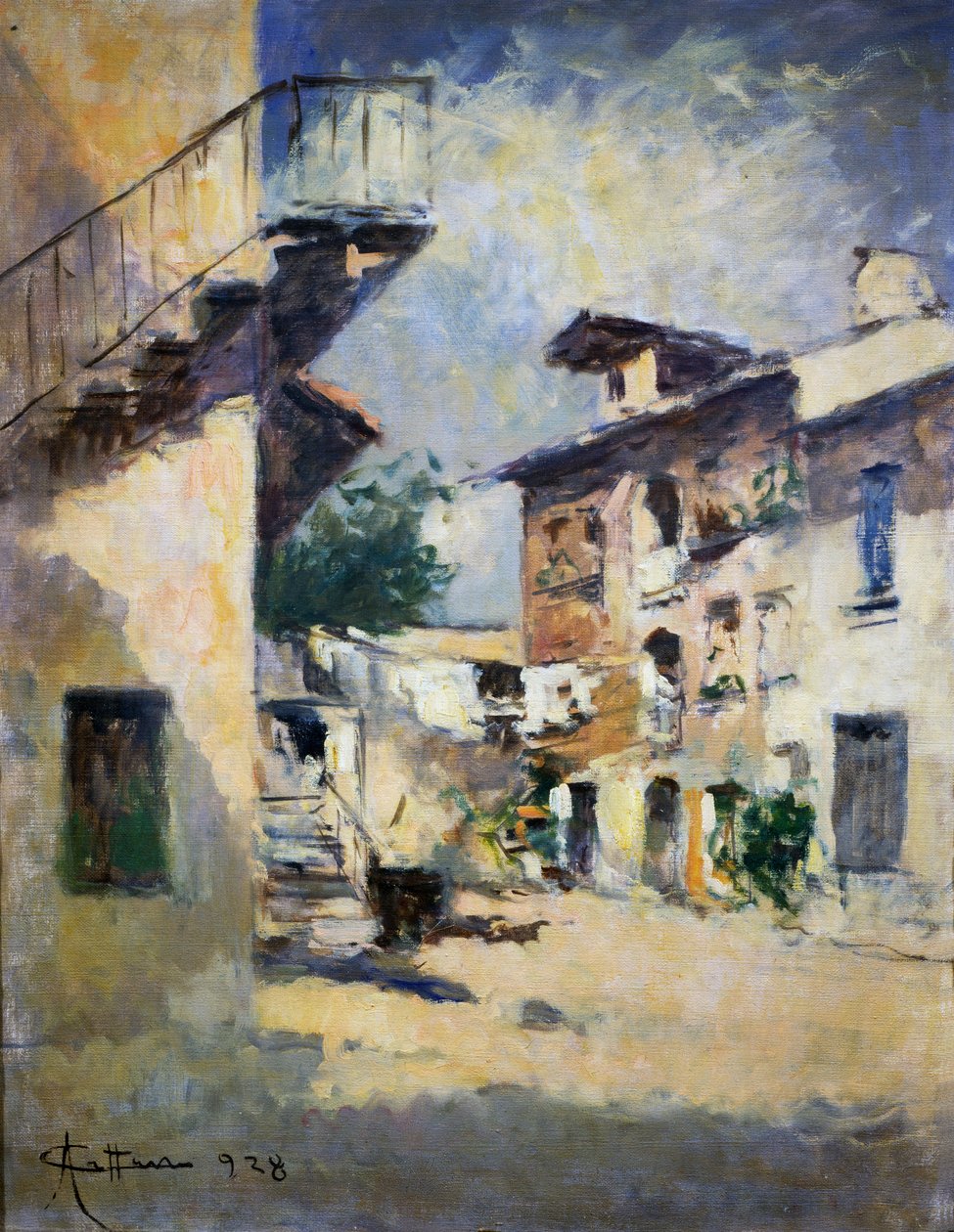 Intérieur de cour rustique, par Achille Cattaneo (1872-1931) - Achille Cattaneo