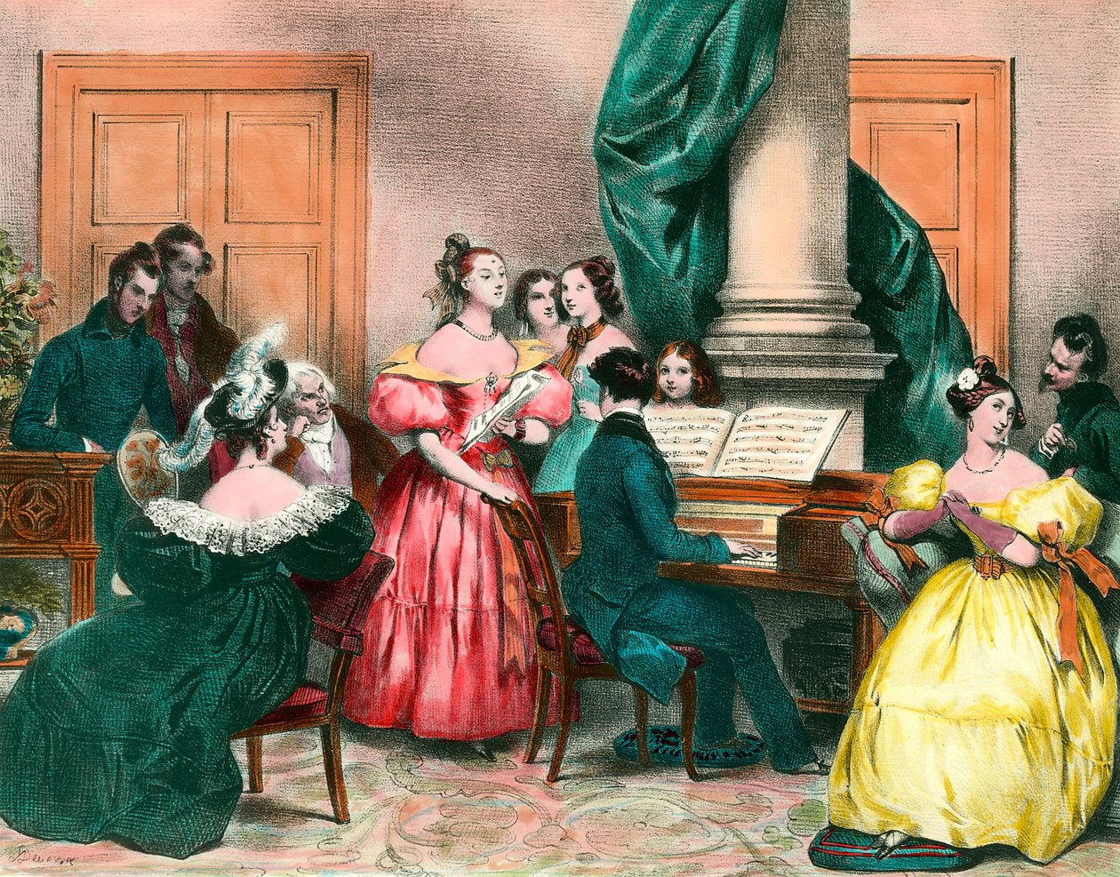 Un après-midi musical en famille Gravure par Achille Deveria (1800-1857) Gravure du 19ème siècle. Collection privée - Achille Devéria