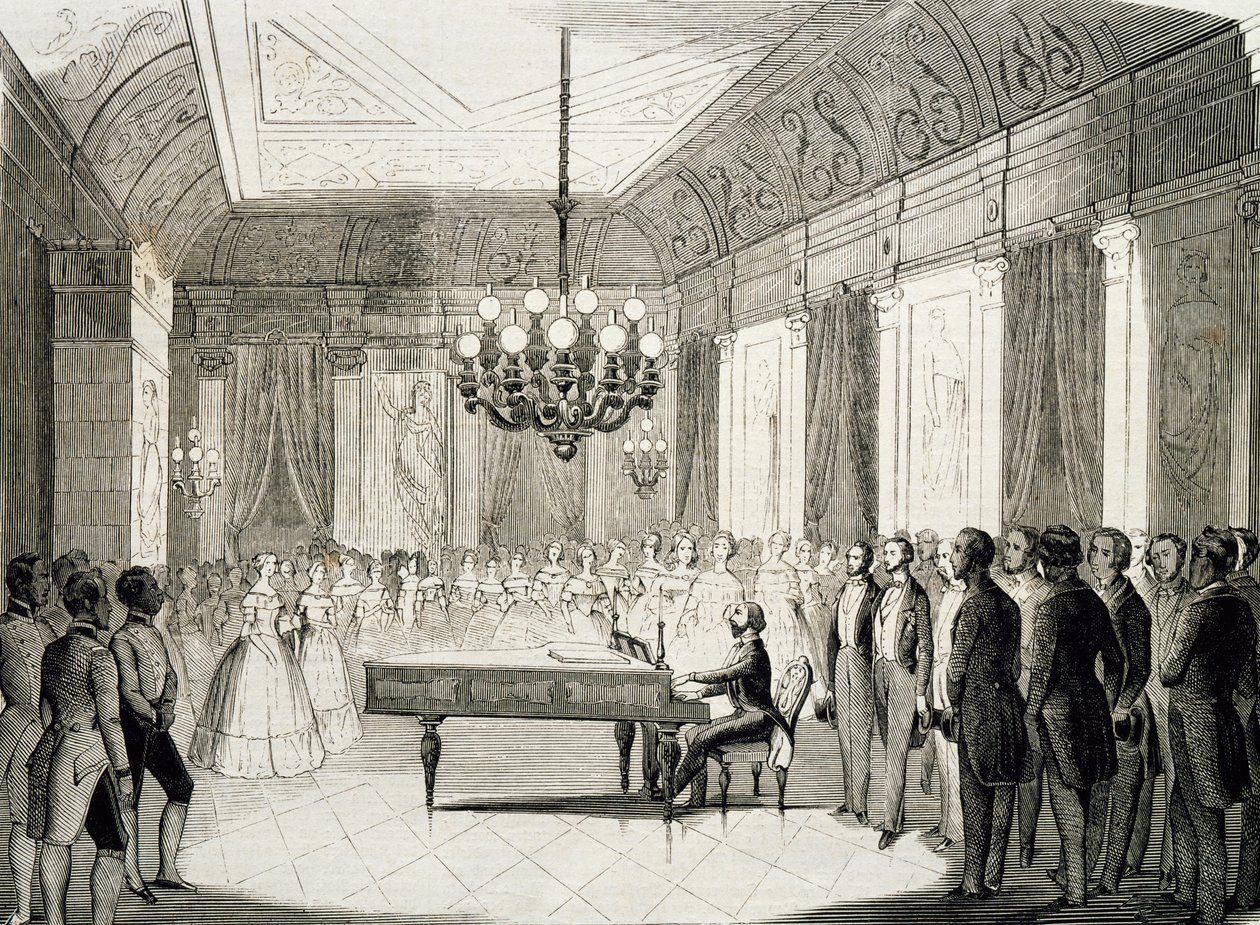 Soirée musicale avec piano, par Achille Deveria (1800-1857), gravure, France - Achille Devéria