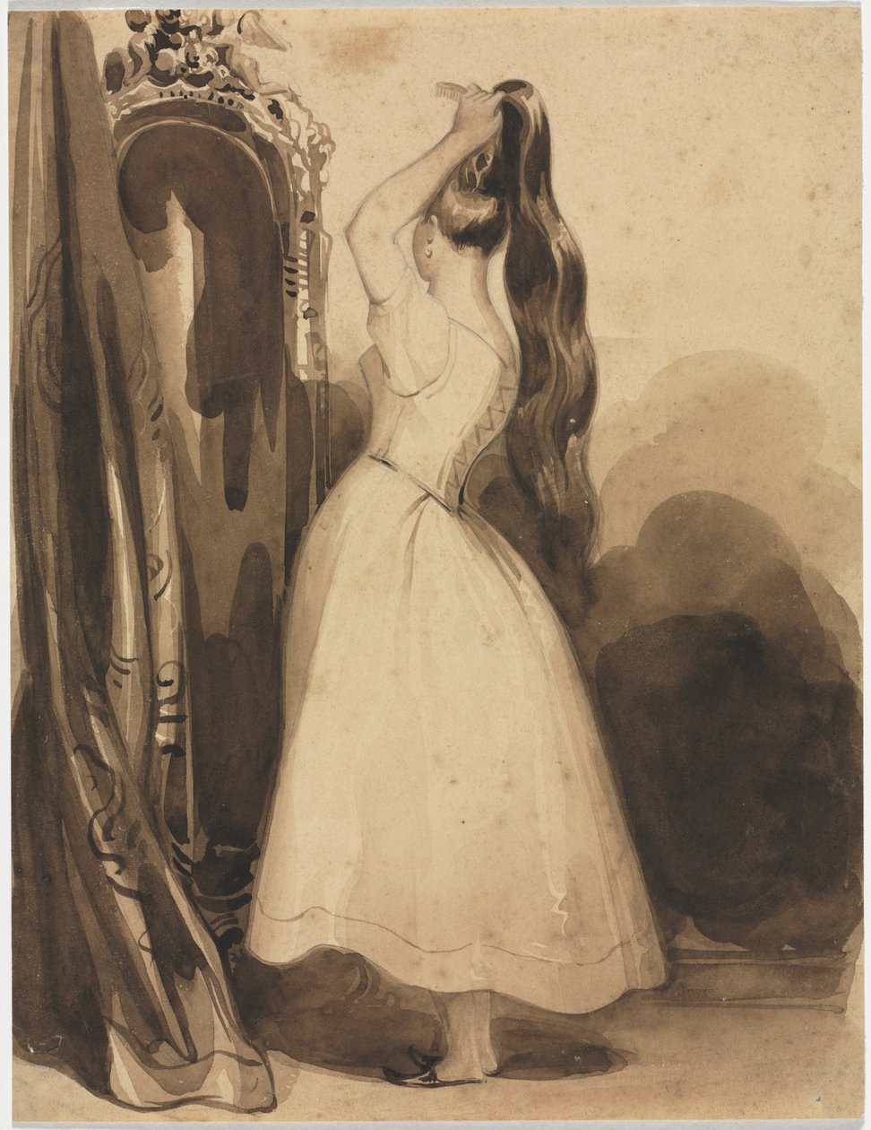 Jeune femme se peignant les cheveux, 1800s, avant 1857 - Achille Devéria