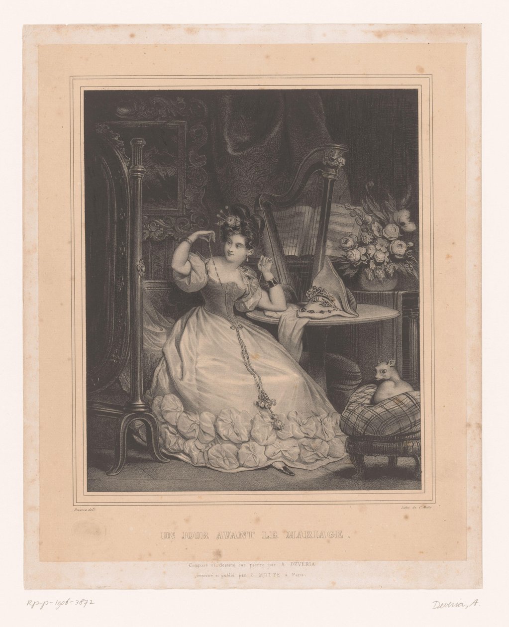 Future mariée ajustant un collier devant le miroir - Achille Devéria