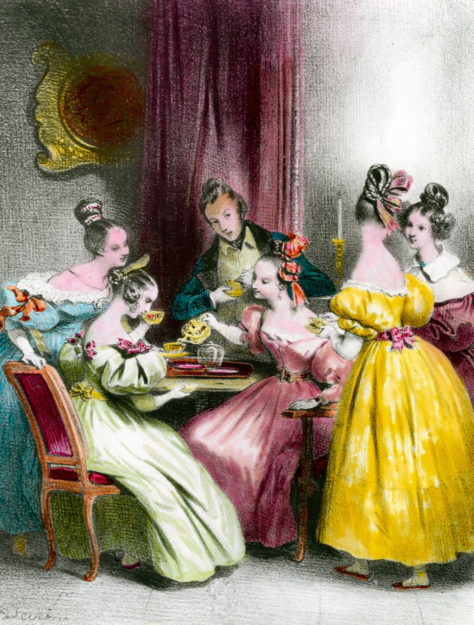Un après-midi au Salon de thé sous la Restauration gravure par Achille Deveria (1800-1857) 19ème siècle Collection privée - Achille Devéria