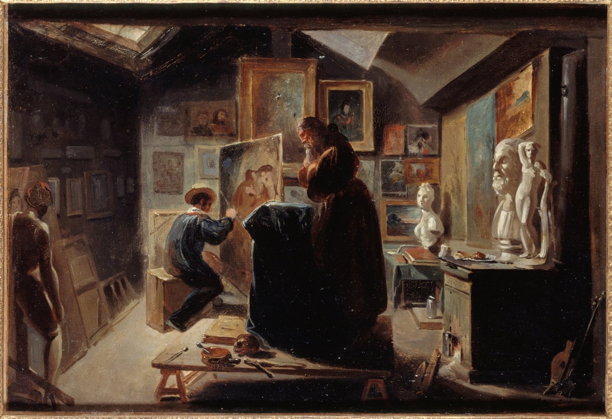 Pose du modèle, vers 1838 (huile sur papier sur toile) - Achille Devéria
