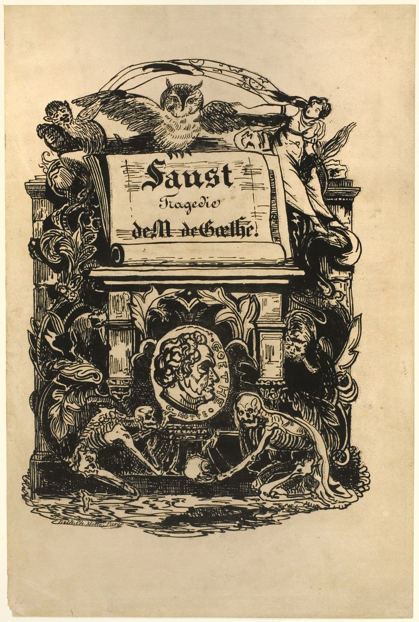 Médaillon portrait de Goethe, page de titre de Faust - Achille Devéria
