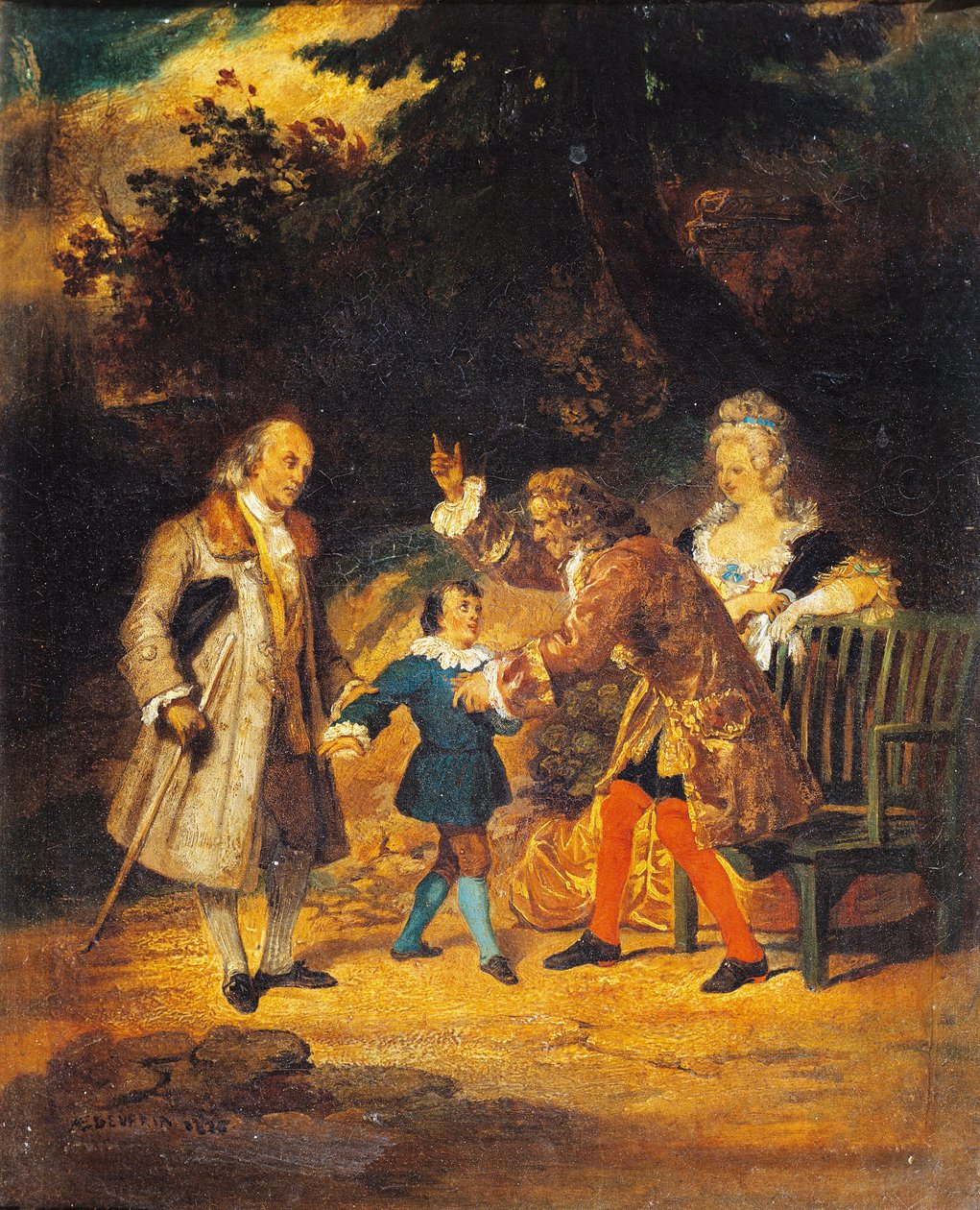 Voltaire (1694-1778) accueillant Franklin (1706-1790) et son neveu - Achille Devéria