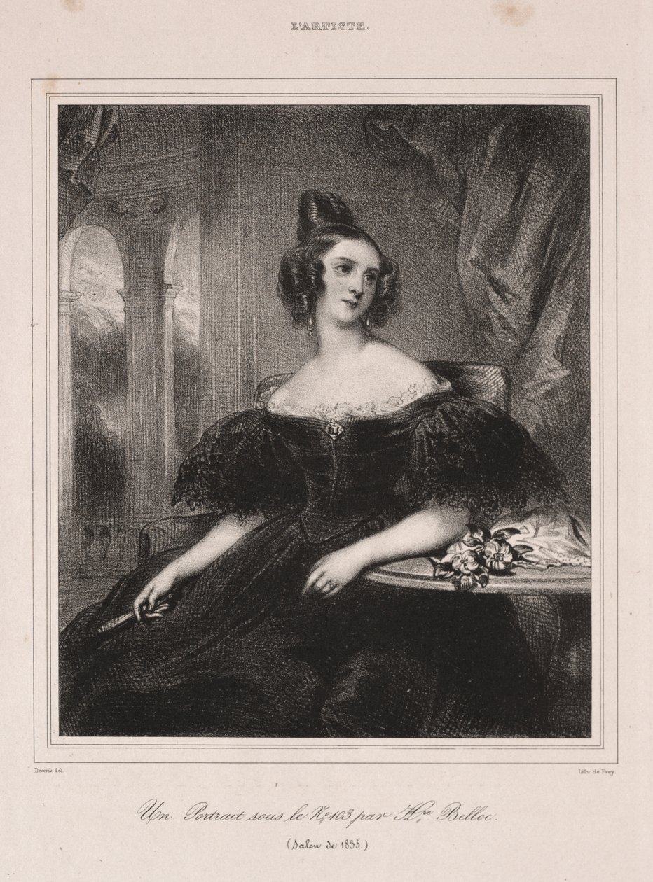 Jeune femme avec un éventail assise à une table - Achille Devéria