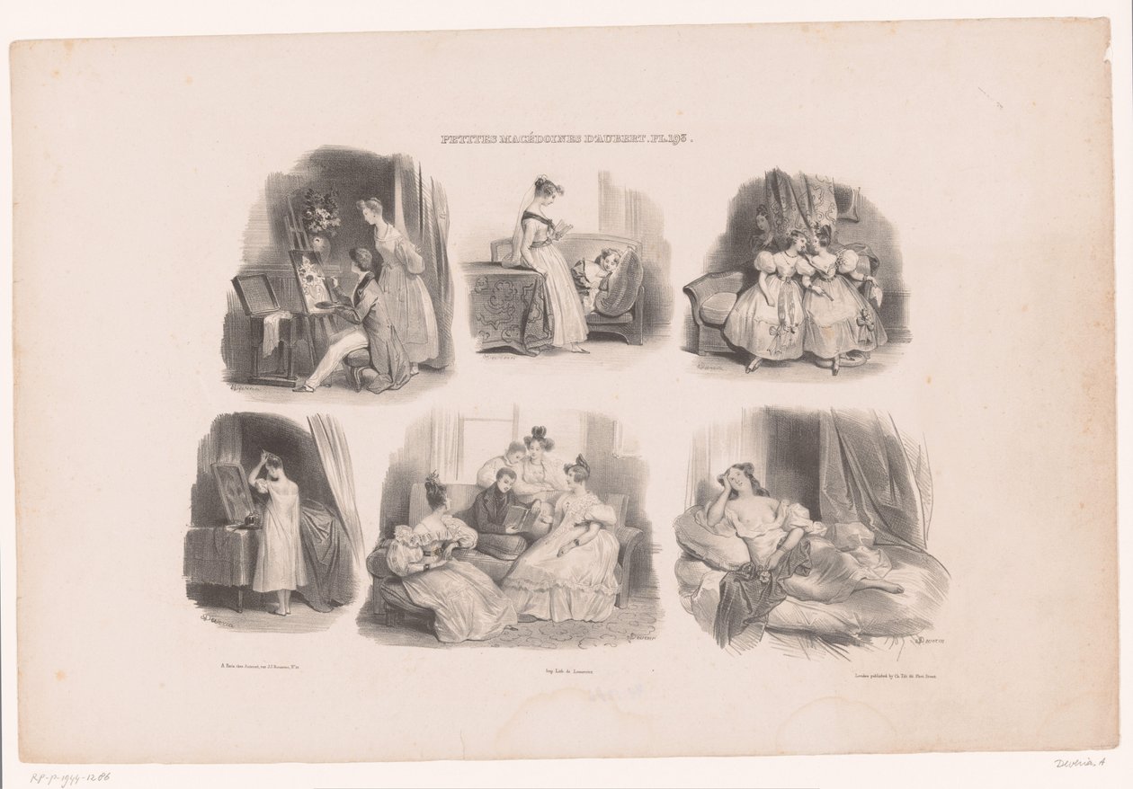 Six représentations de jeunes femmes dans un intérieur - Achille Devéria