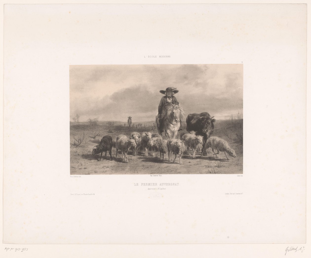 Fermier auvergnat avec bœuf et moutons - Achille Isidore Gilbert