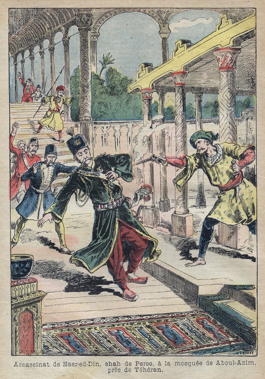 Assassinat de Nasser Ed Din (1831-1896), Shah de Perse (Iran) en 1896 - Illustration d
