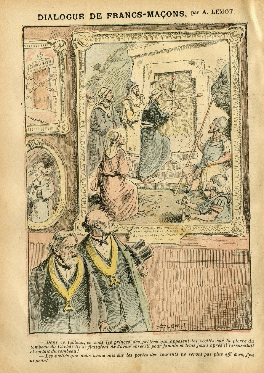 Illustration par Achille Lemot (1846-1909) dans Le Pèlerin, 31/03/07 - Dialogue des Francs-Maçons - Art, Antimaçonnisme, Religion Foi, Catholicisme - Séparation de l