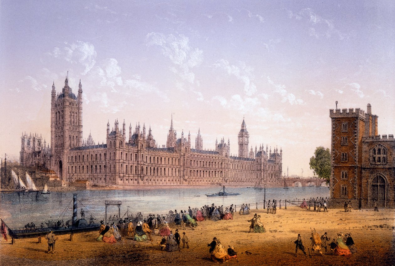 Houses of Parliament depuis la rive sud, gravure réalisée par Ch. Riviere, 1862 - Achille Louis Martinet