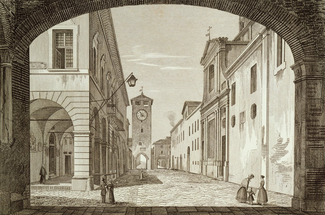 Vue de la place de Castel Bolognese dans la légation de Ravenne, gravée par Achille Parboni - Achille Parboni