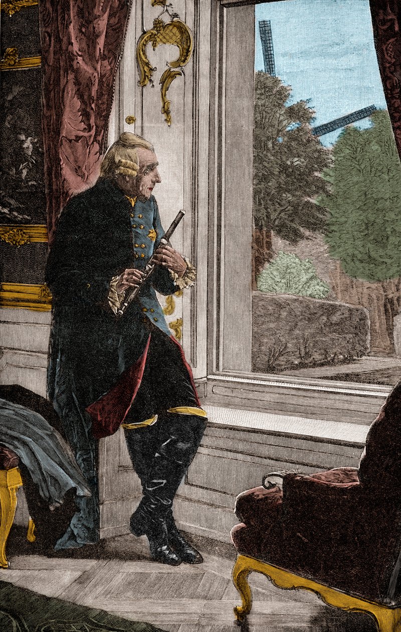 Le roi à la flûte - Frédéric II (1712-1786) Connu sous le nom de Frédéric le Grand Roi de Prusse - Adalbert von (after) Roessler