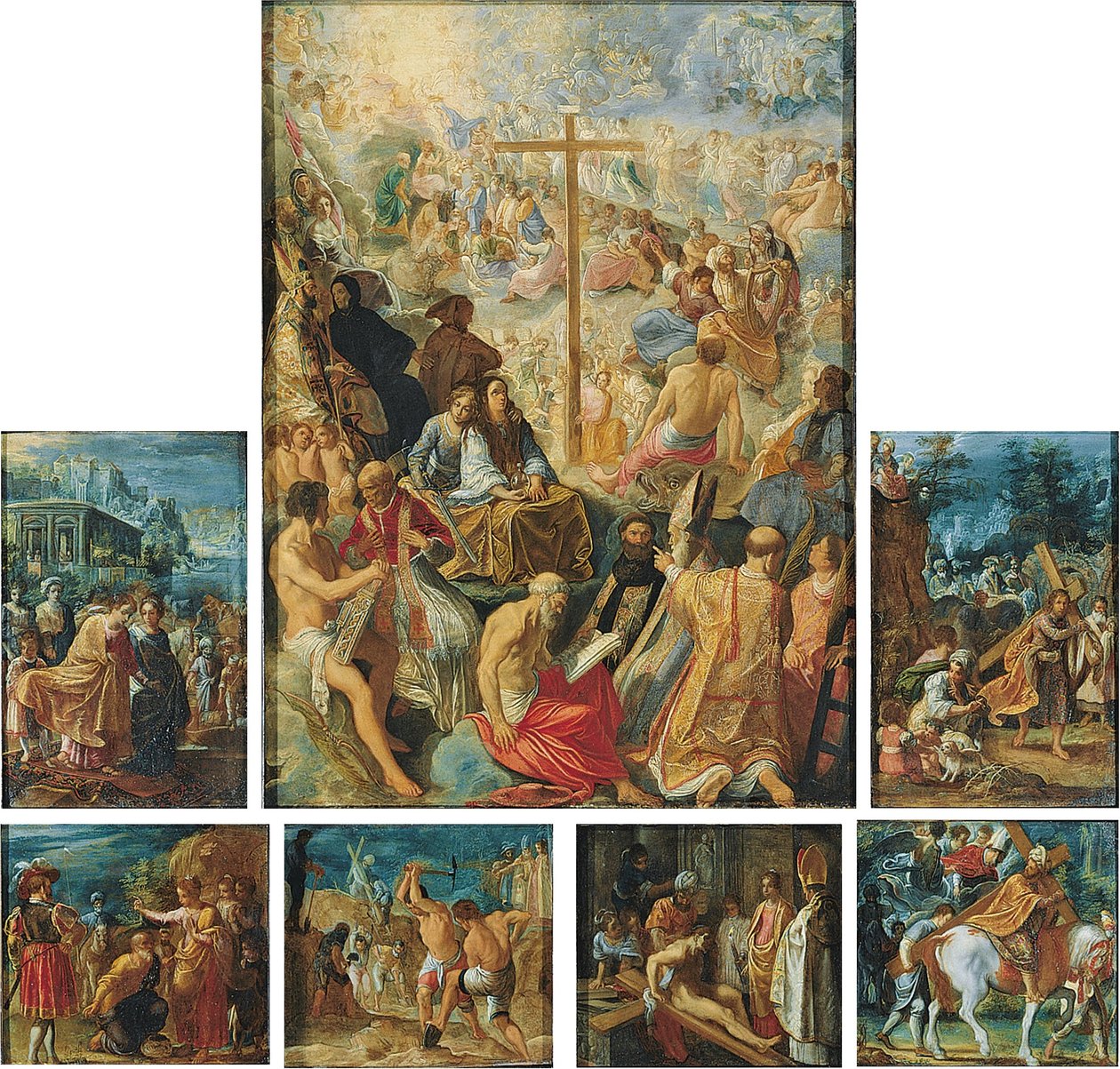 French : The Frankfurt Cross Altarpiece (La découverte et la glorification de la Vraie Croix) The Frankfurt Altarpiece of the Holy Cross - Adam Elsheimer