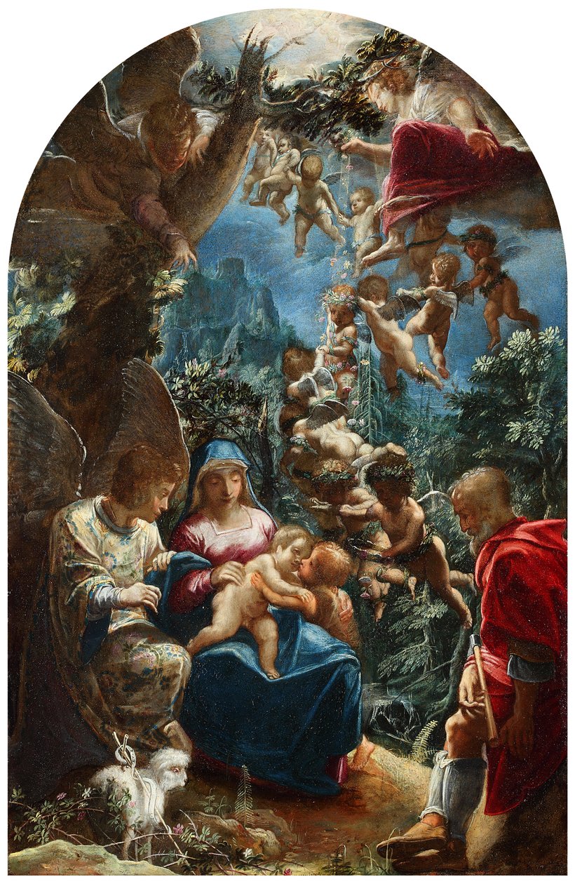 Italien : sacra famiglia con san giovannino e un angelo La sainte famille avec l