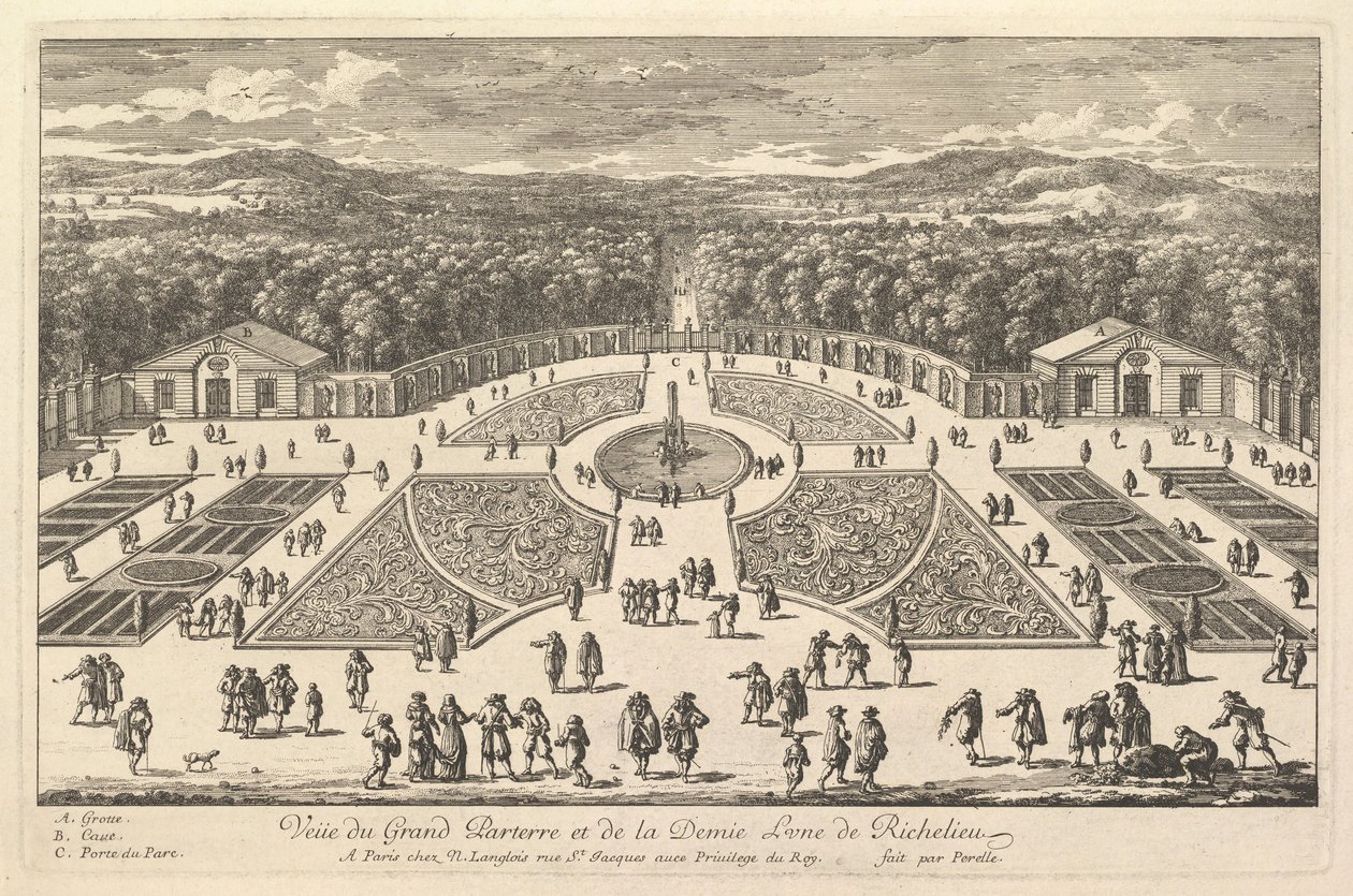 Vue du Grand Parterre et de la Demie Lune de Richelieu, 17ème siècle - Adam Perelle