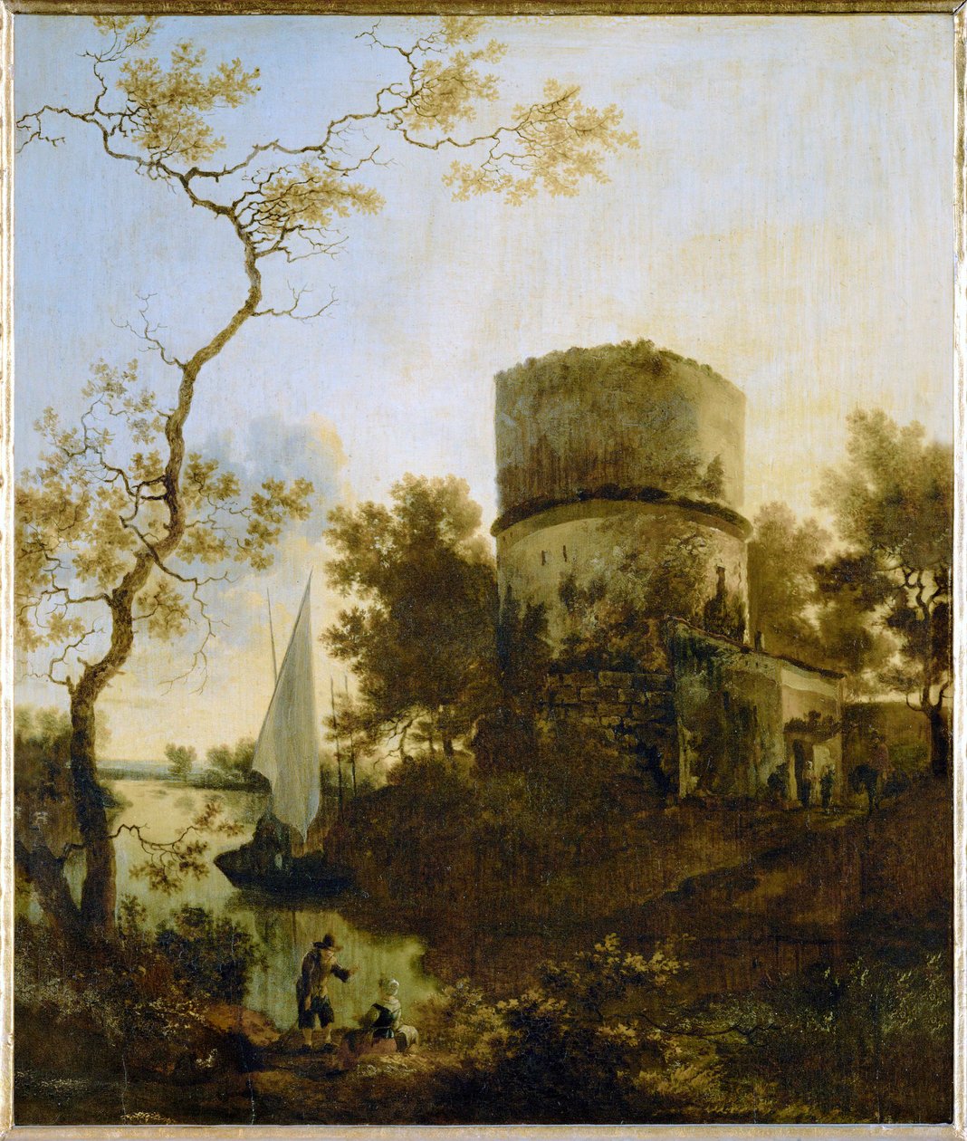 Paysage près de Tivoli, Italie (peinture sur bois de chêne) - Adam Pynacker