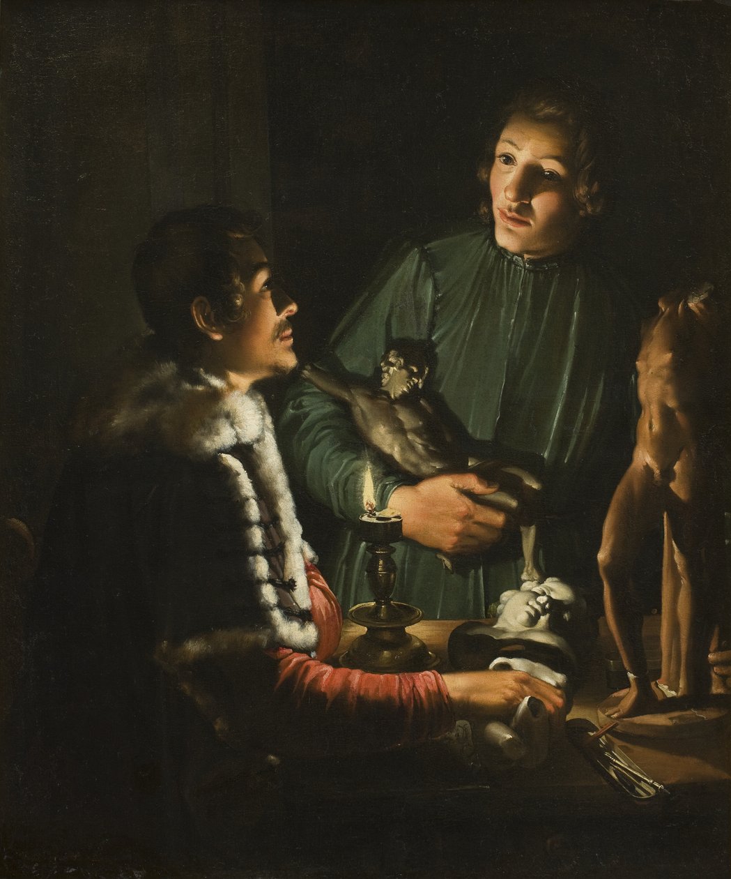 Deux sculpteurs la nuit à Rome. Double portrait de François Duquesnoy et Georg Petel - Adam de Coster