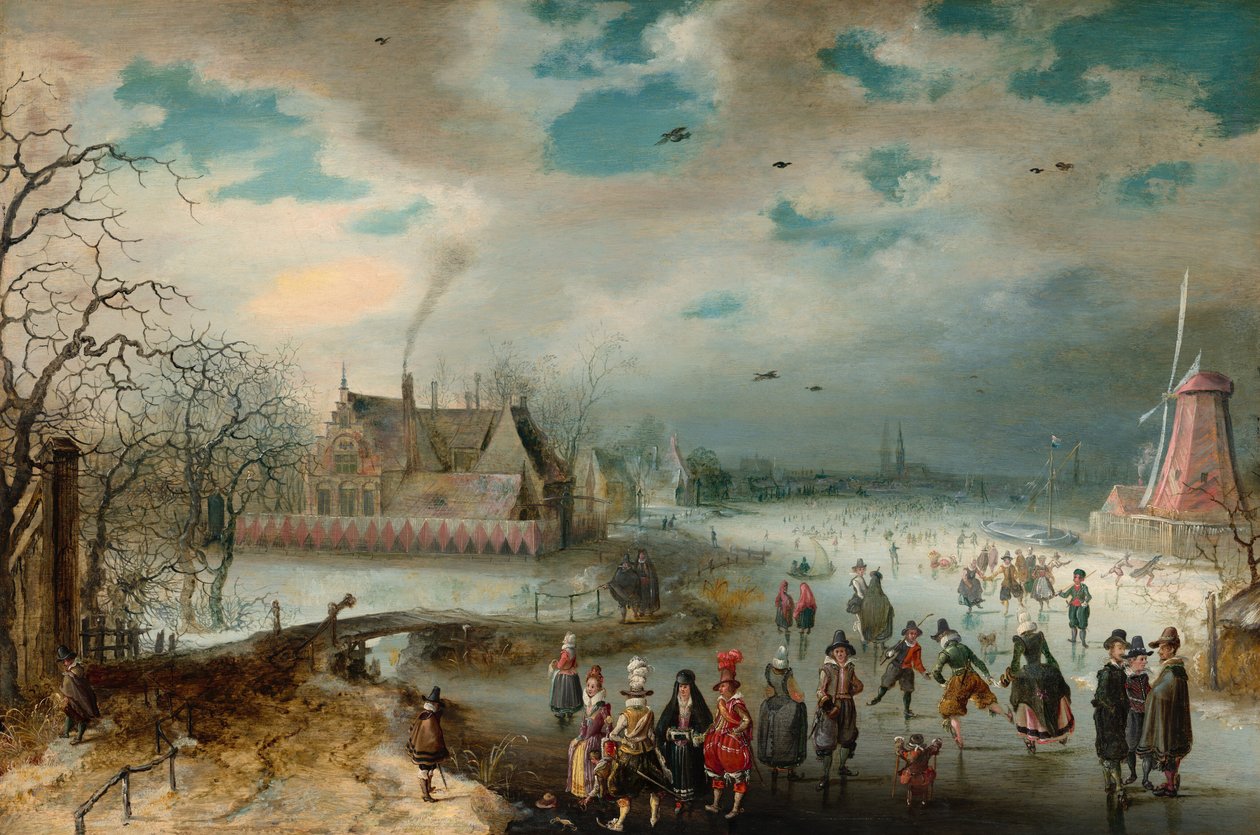 Patinage sur la rivière Amstel gelée, 1611 - Adam van Breen