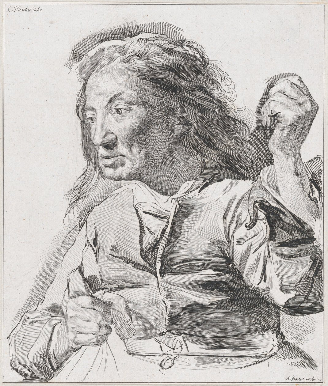 Une vieille femme avec des poings serrés - Adam von Bartsch