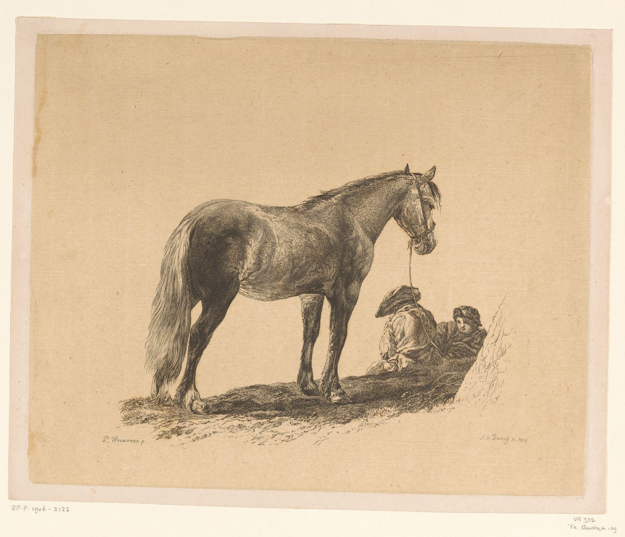 Cheval debout avec deux hommes assis par terre (Six estampes gravées par Adam de Bartsch d
