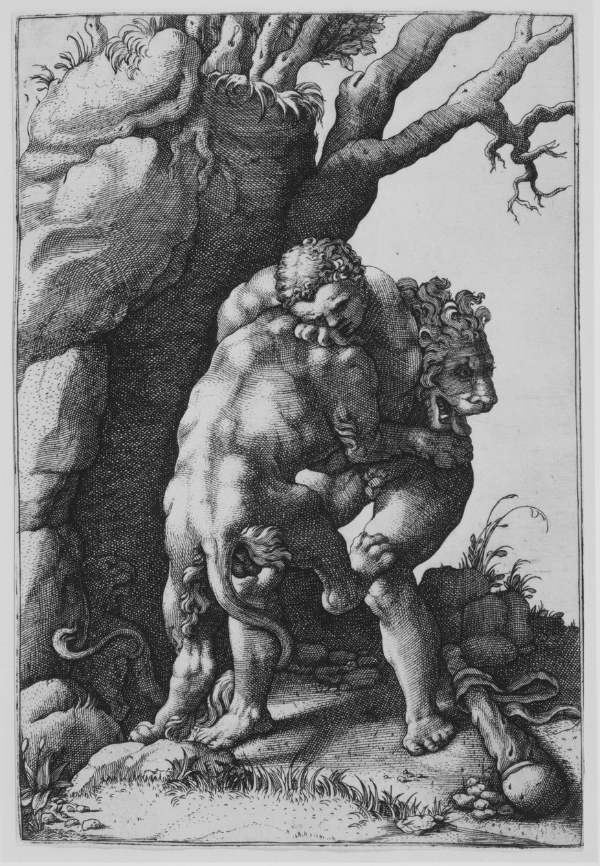 Hercule et le lion de Némée - Adamo Scultori