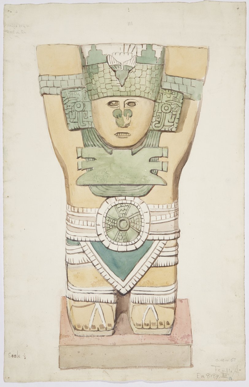 Caryatide III, chambre extérieure, Temple supérieur des Jaguars (Temple A), Chichen Itza, Mexique - Adela Breton