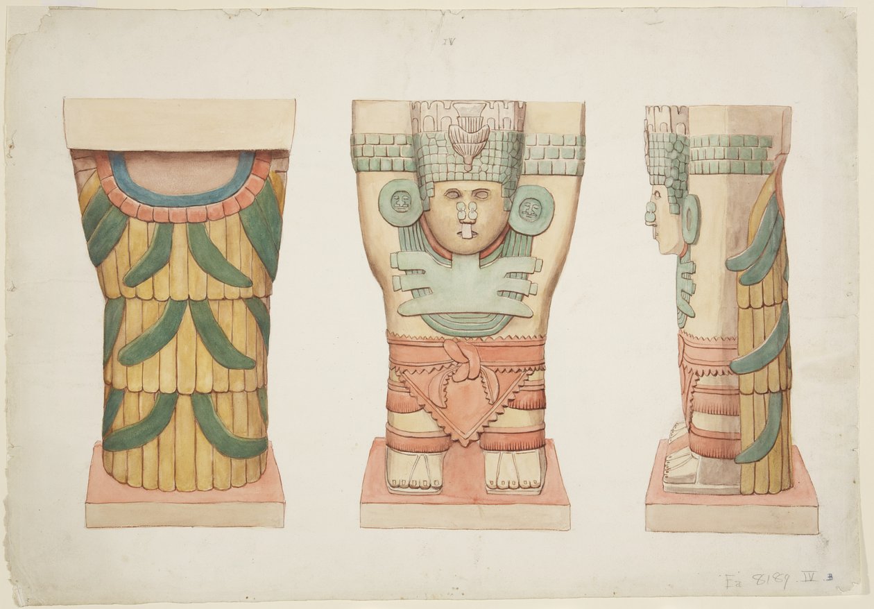Caryatide de la chambre extérieure, Temple A, terrain de jeu de balle, Chichen Itza - Adela Breton