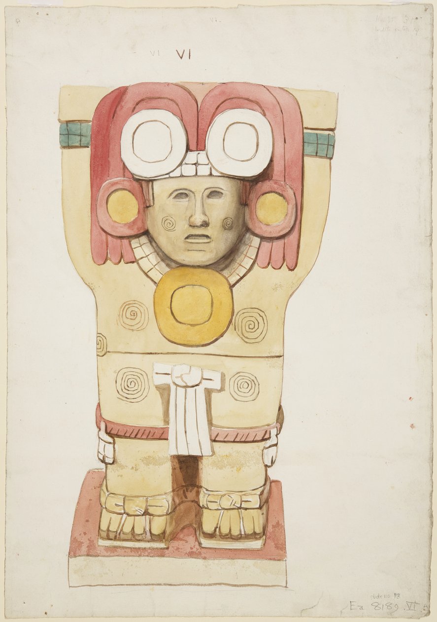 Caryatide de la chambre extérieure, Temple A, terrain de jeu, Chichen Itza, Mexique - Adela Breton