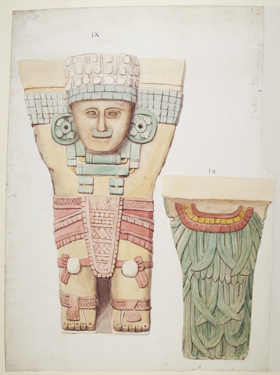 Caryatide de la chambre extérieure, Temple A, terrain de jeu de balle Chichen Itza, Mexique - Adela Breton
