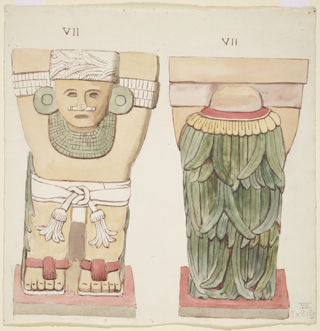 Caryatide de la chambre extérieure, Temple A, terrain de jeu de balle, Chichen Itza, Mexique - Adela Breton