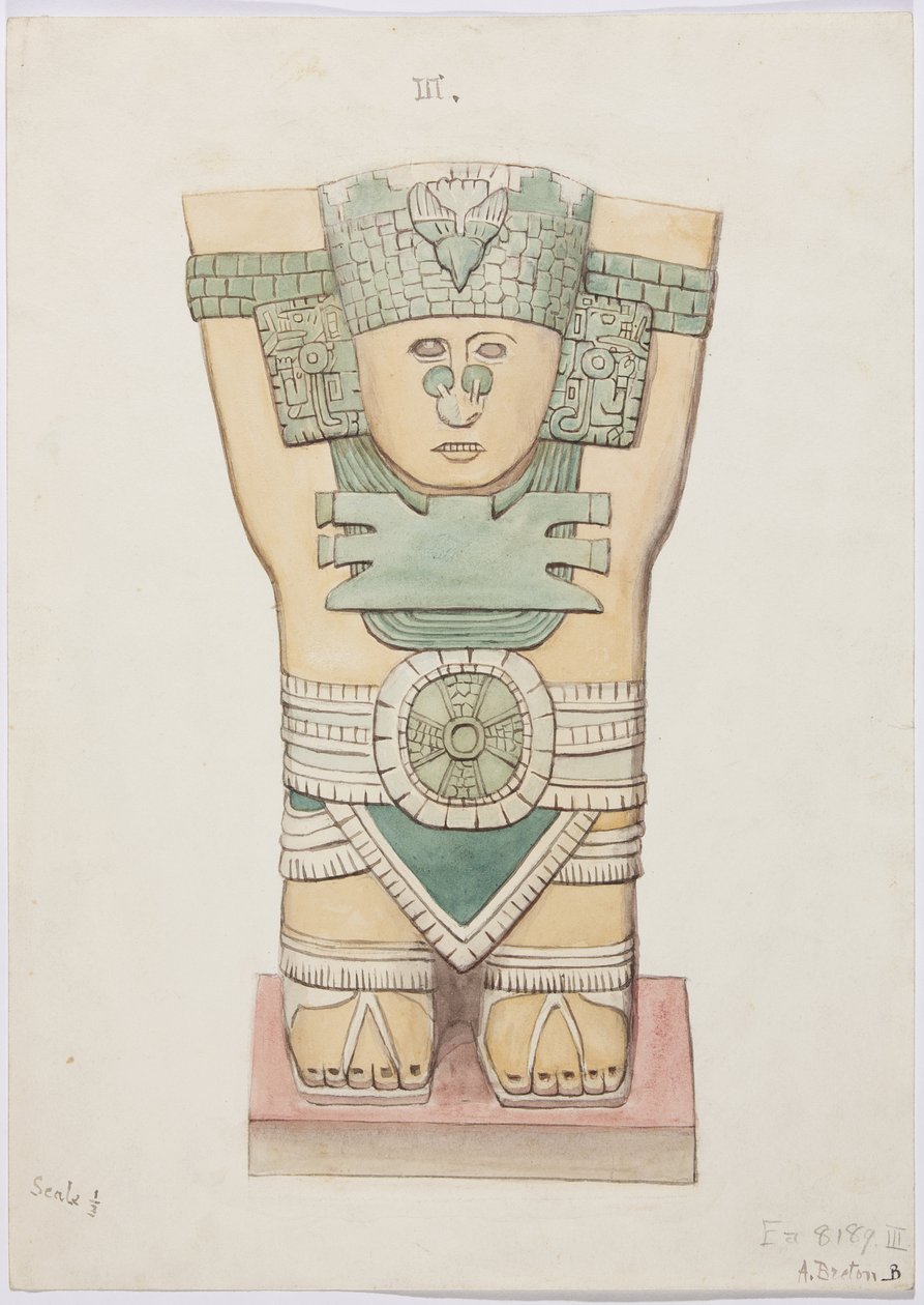 Caryatide de la chambre extérieure, Temple A, terrain de jeu de balle, Chichen Itza, Mexique - Adela Breton