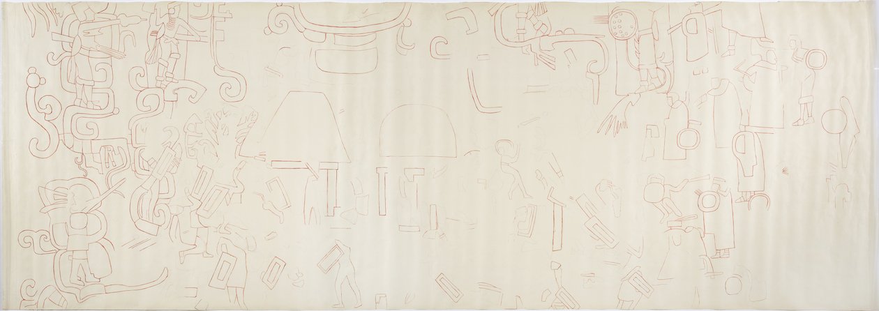 Peinture du mur nord, Temple Supérieur des Jaguars, Chichen Itza, Mexique Section centrale - Adela Breton