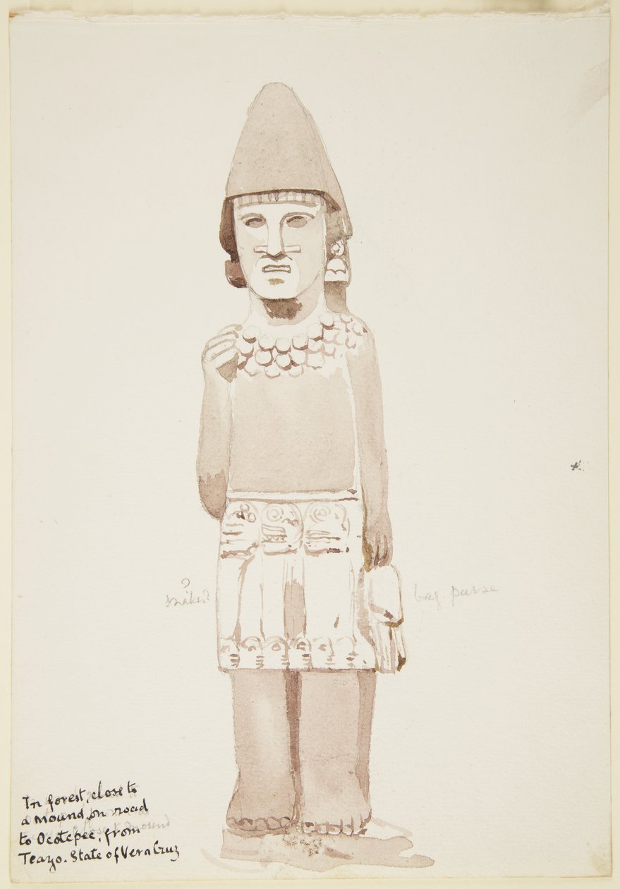Statue de Teayo, nord Veracruz, Mexique Montre une statue en pierre avec une figure masculine portant un kilt - Adela Breton