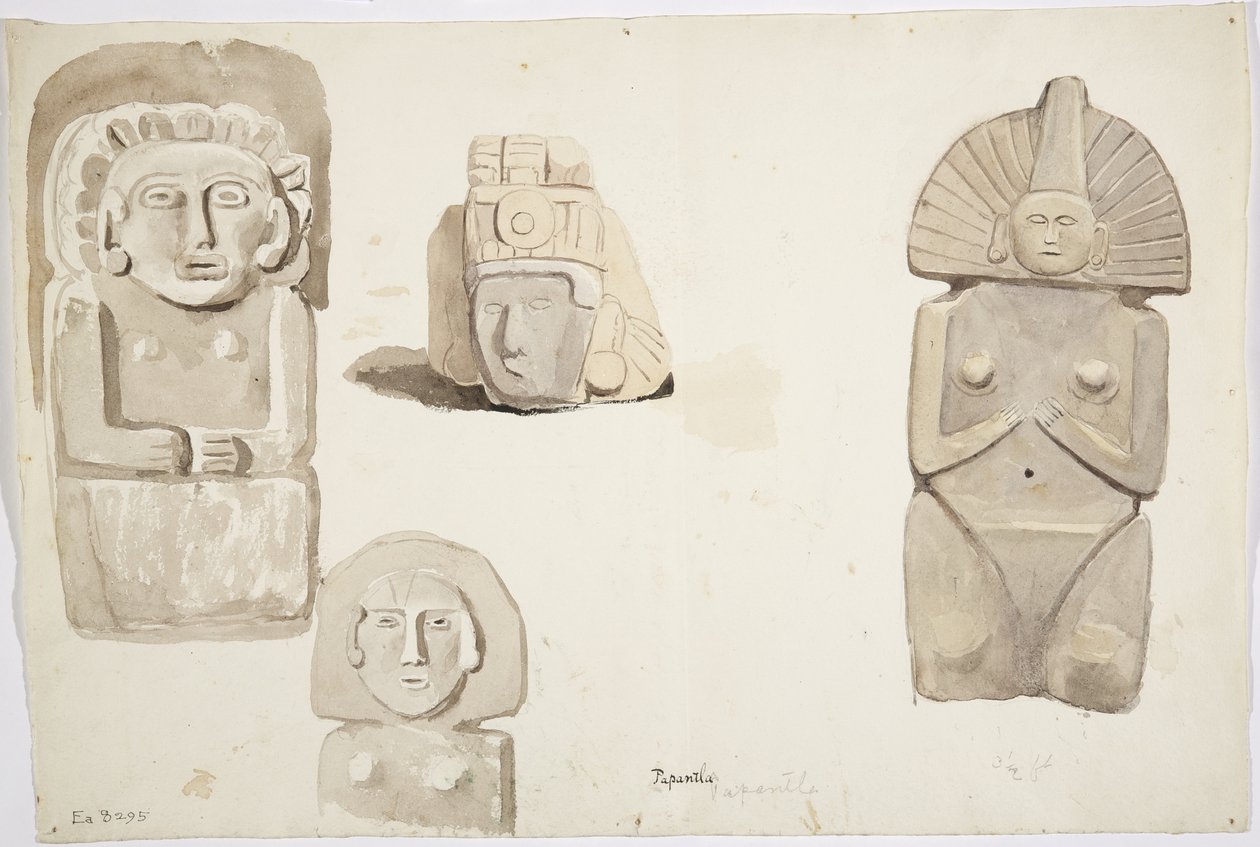 Statues en pierre de Papantla, Mexique (aquarelle) - Adela Breton