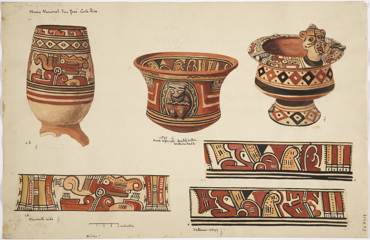 Trois jarres et trois motifs de Nicoya, Costa Rica - Adela Breton