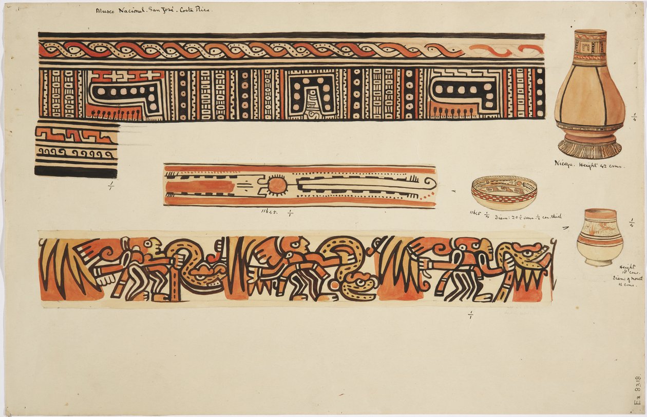 Deux jarres (dont une avec un col long et étroit) et un plat avec des motifs - Adela Breton