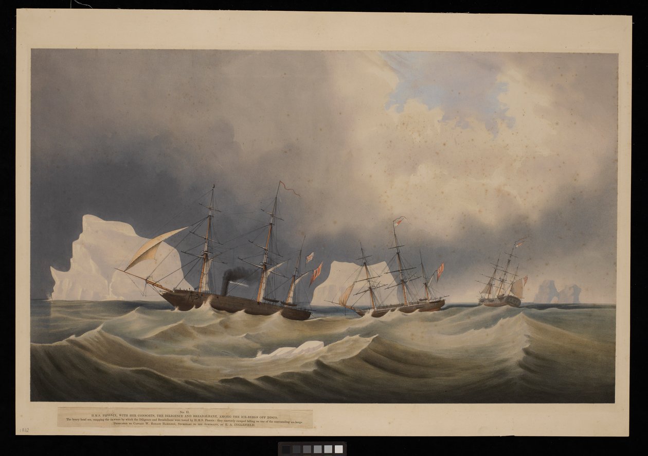 H.M.S. Phoenix avec ses consorts, The Diligence et Breadalbane, parmi les icebergs - Admiral Edward Augustus Inglefield