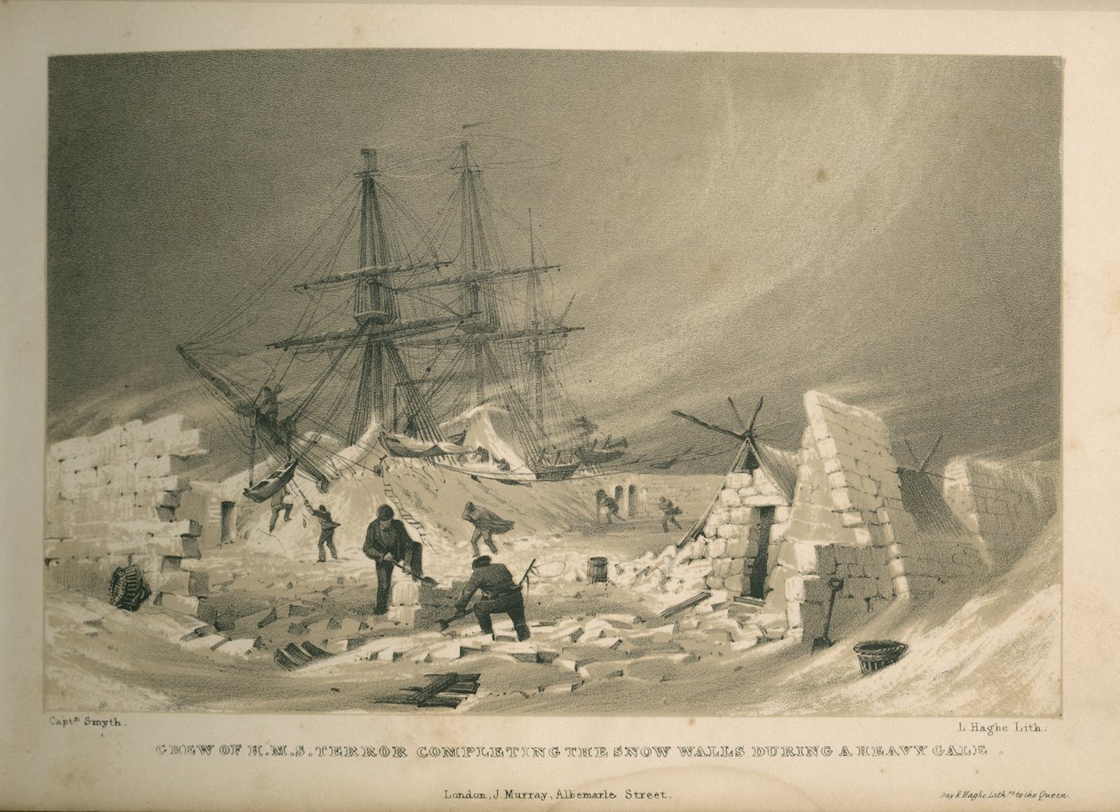 Équipage du H.M.S. Terror complétant les murs de neige pendant une forte tempête - Admiral William Henry Smyth